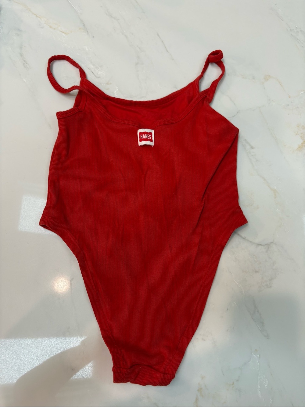Hanes Red Ribbed Tank Bodysuit